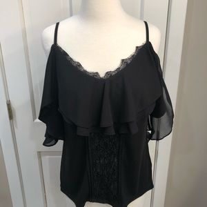 WHBM Short Sleeve Lace Detail Cold Shoulder Top